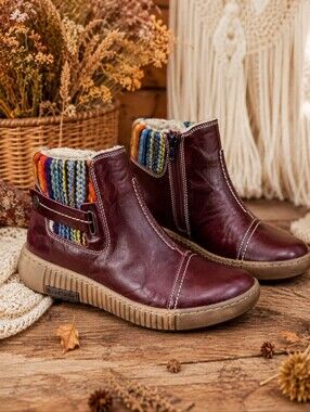 Josef Seibel Maren 07 Burgundy Leather Wool Lined Ankle Boots EU 40